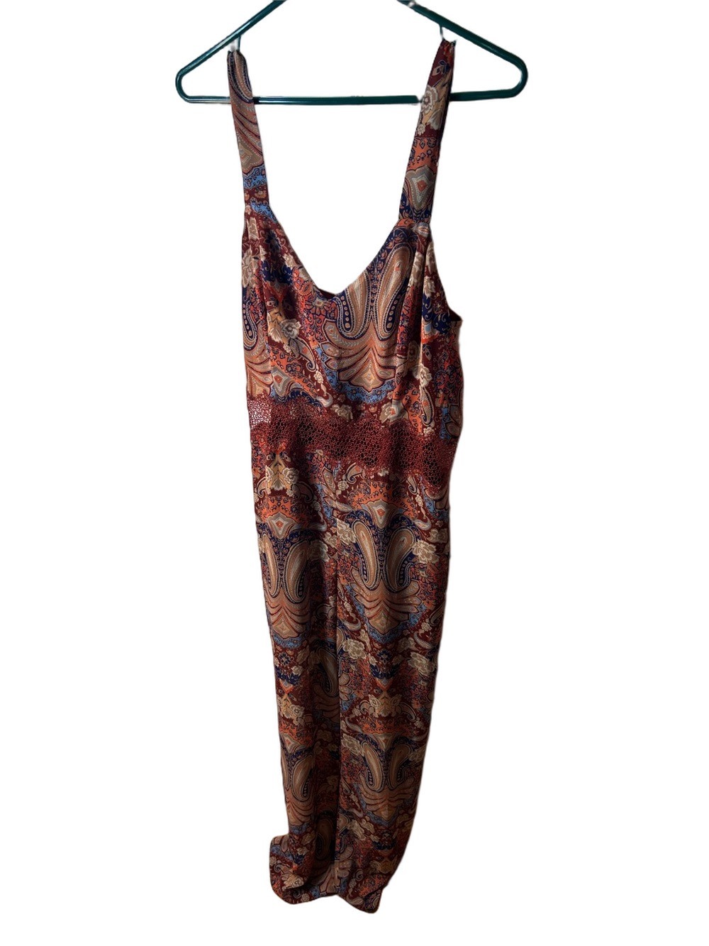 Marciano Los Angeles Paisley Print Sleeveless Jumpsuit in Rust and Blue size L